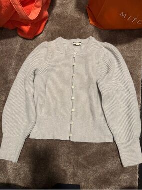 J. Crew Light Gray cashmere Ribbed Button-Front Cardigan